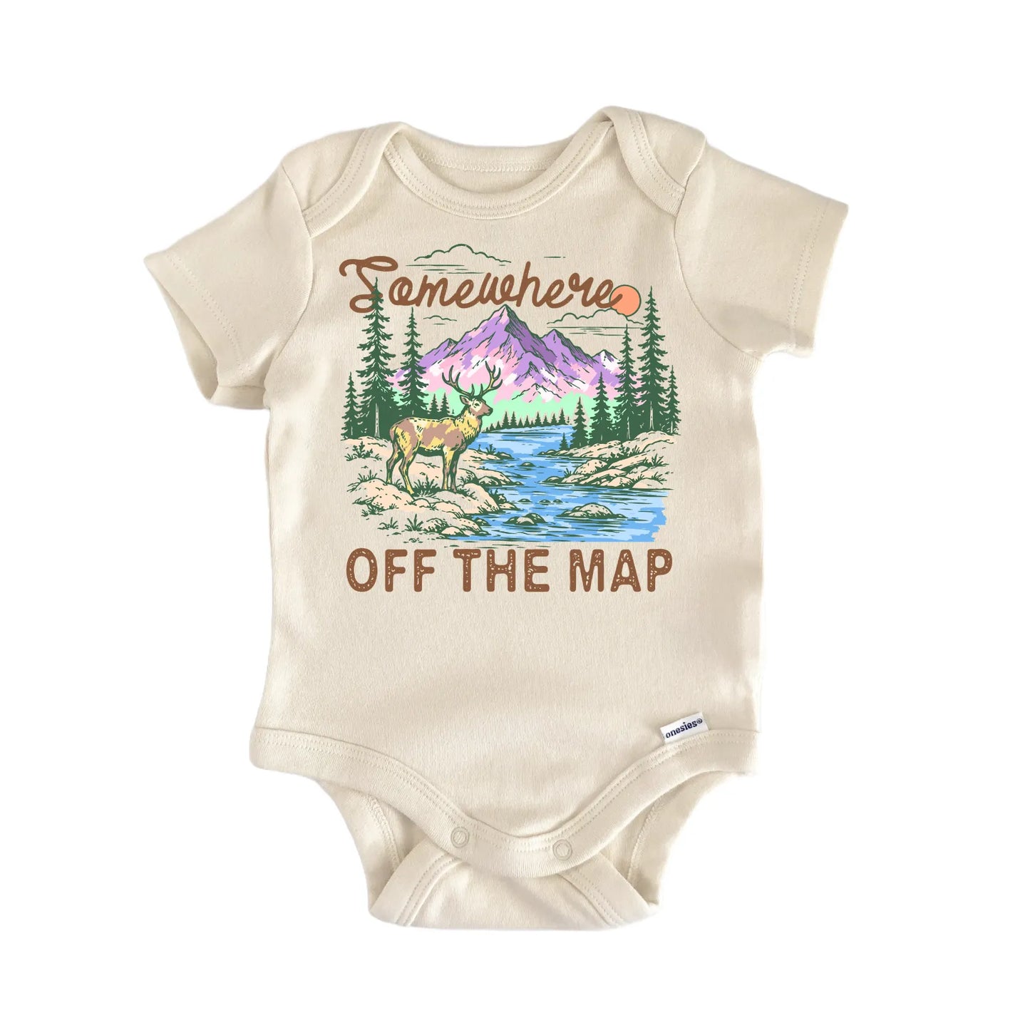 Off The Map Mountains Deer Hiking Baby Gift Baby Bodysuit