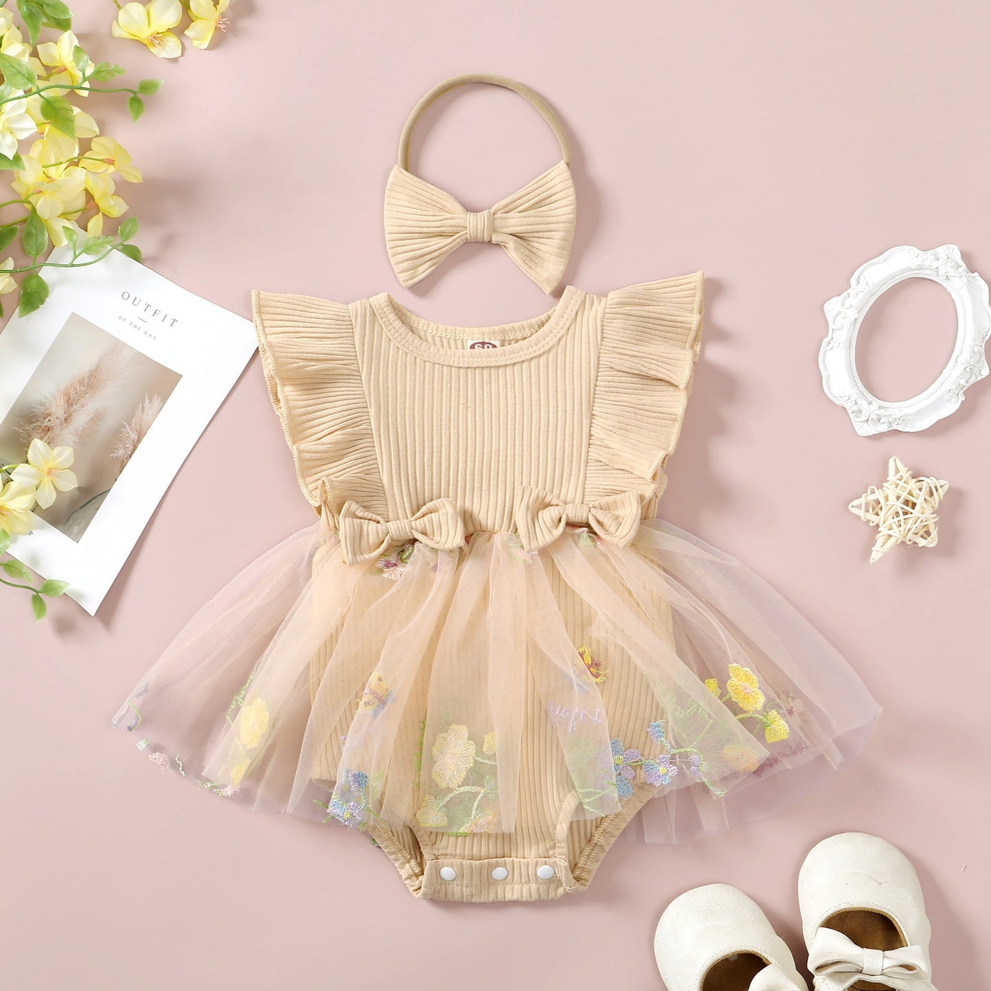 Flower Embroidered Mesh Princess Dress Headdress