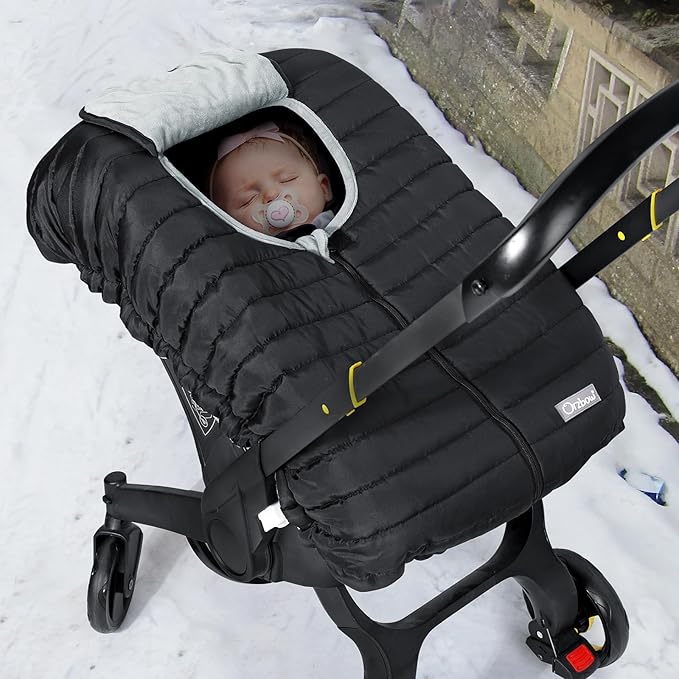 Orzbow Winter Carseat Cover for Baby, Baby Car Seat Cover for Boys & Girls, Warm Infant Car Seat Covers for Cold Weather, Rain & Snow Repellent, Waterproof, Universal Fit, Newborn Essentials, Black