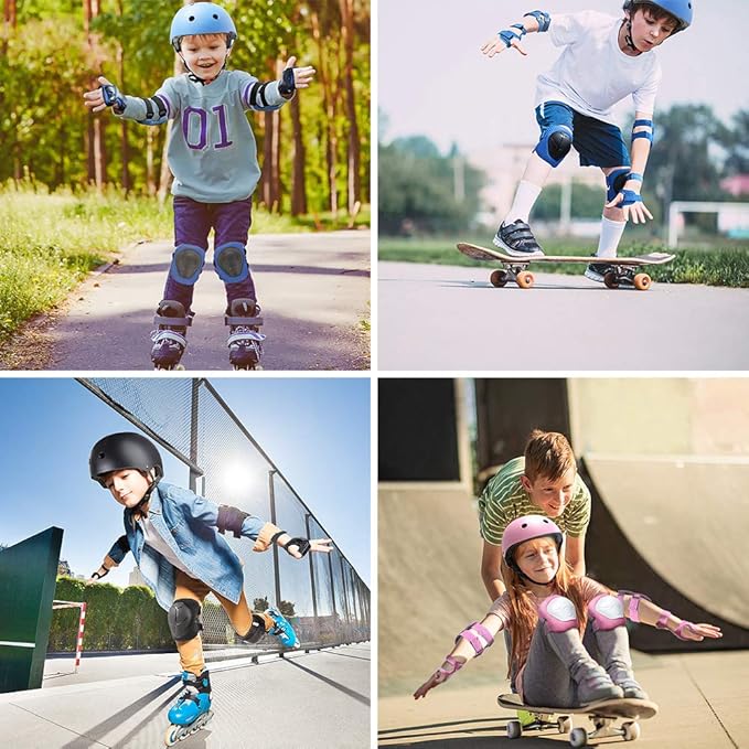 DaCool Kids Bike Helmet Set Skateboard Knee Pads - Kids Helmet Elbow Pads Wrist Guards Adjustable for 3~10yrs Girl Boy Kids Protective Gear Set for Sport Cycling Bike Roller Skating Scooter