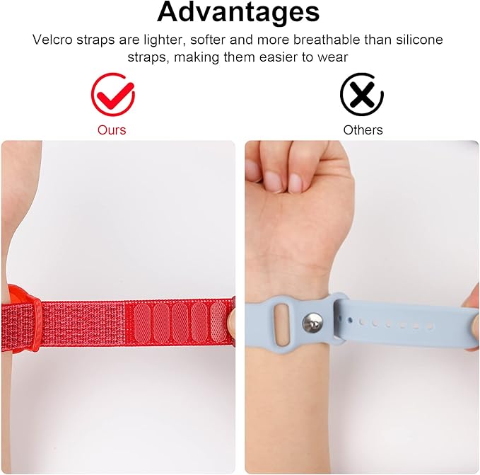 Kids Wristband Compatible with Apple AirTag, Protective Case for Air Tag GPS Tracker Holder with Nylon Bracelet, Adjustable Anti Lost Watch Band for Toddler Child Elder(Red & Blue)