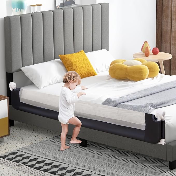 HONEY JOY Bed Rail for Toddlers, Extra Long, Foldable Portable Swing Down Safety Bed Guard Rail, Toddler Bed Rails for Crib, King Queen Full Twin Size Bed Mattress (Gray, 2 Pack, 71 Inch)