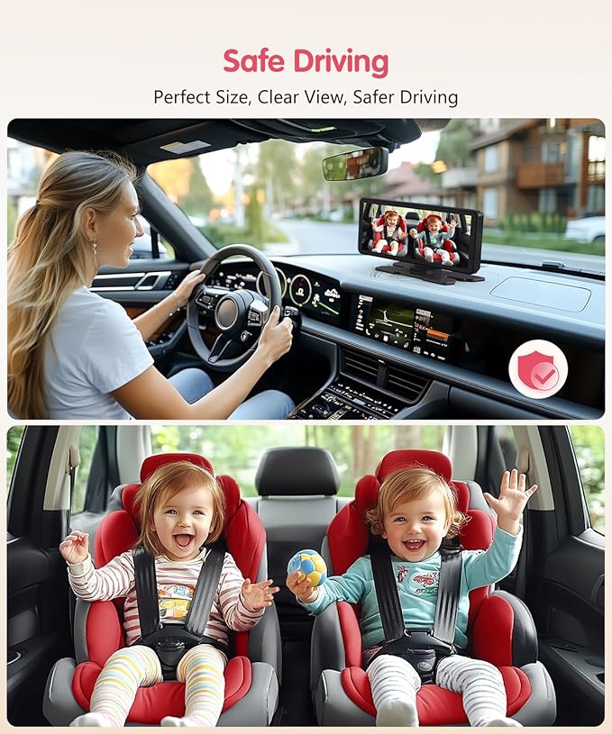 BM5PRO Double Car Camera for 2 Baby๏ผ7.2" 1080P Split Screen with IR Night Vision, Real-Time Monitoring Baby Car Camera,Easy Install, Family Travel Companion for Kids & Pets
