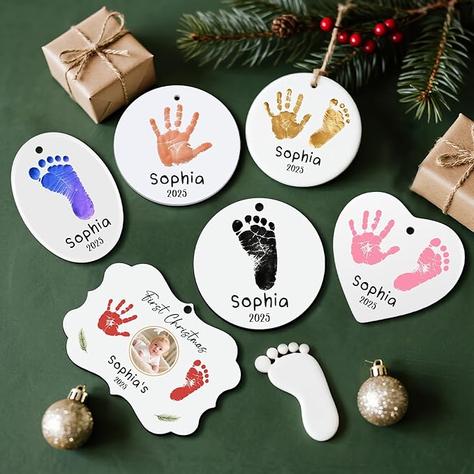 Baby Hand and Footprint Ornament - Baby Frist Christmas Ornament 2025 with Custom Photo, Name, Date - Personalized Baby Gifts, Newborn Keepsake, New Mom Gifts