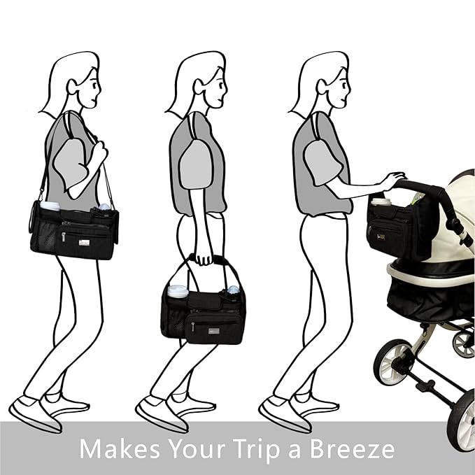 TOPDesign Universal Baby Stroller Organizer, Stroller Caddy with Detachable Mesh Bag & Heightened Insulated Cup Holders & Non-Slip Secure Hooks Accessories, Fits Most Strollers (Donuts)