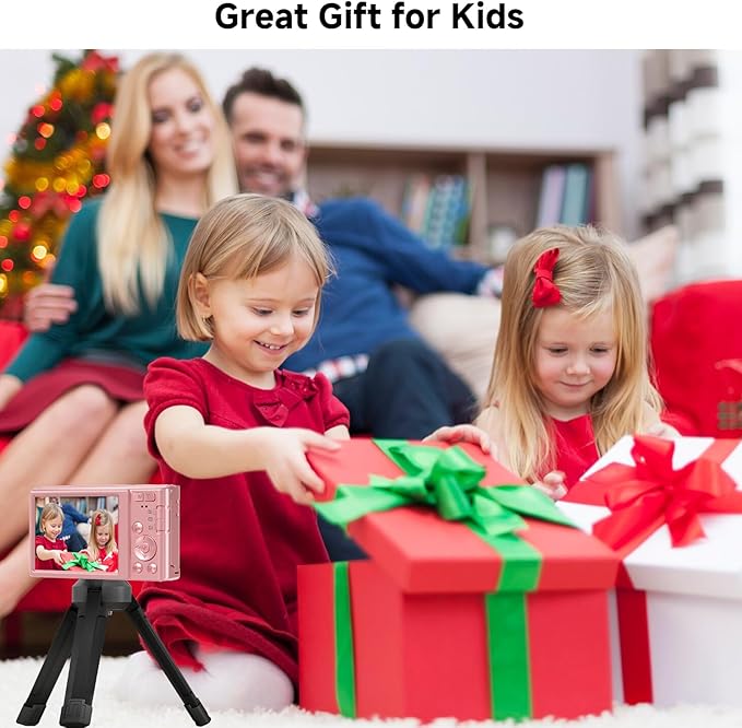Digital Camera, FHD 4K 44MP Digital Camera, 16X Digital Zoom, Digital Point and Shoot Camera with 3-LED Fill Lights, 64GB SD Card, Compact Camera for Kids Teen Boys Girls, Pink