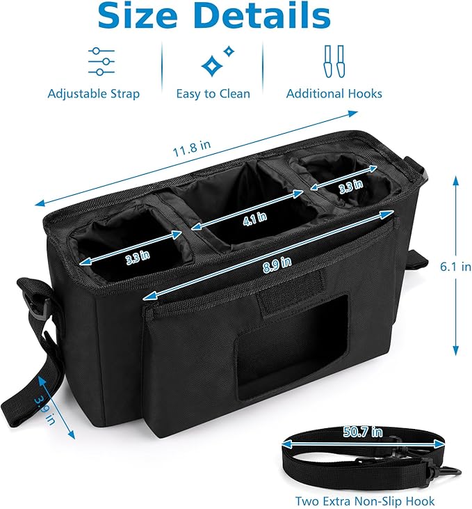 Accmor Universal Stroller Organizer with Insulated Cup Holder and Shoulder Strap, Stroller Caddy Bag Stroller Cup Holder Attachment for Uppababy, Baby Jogger, Britax Strollers, Black