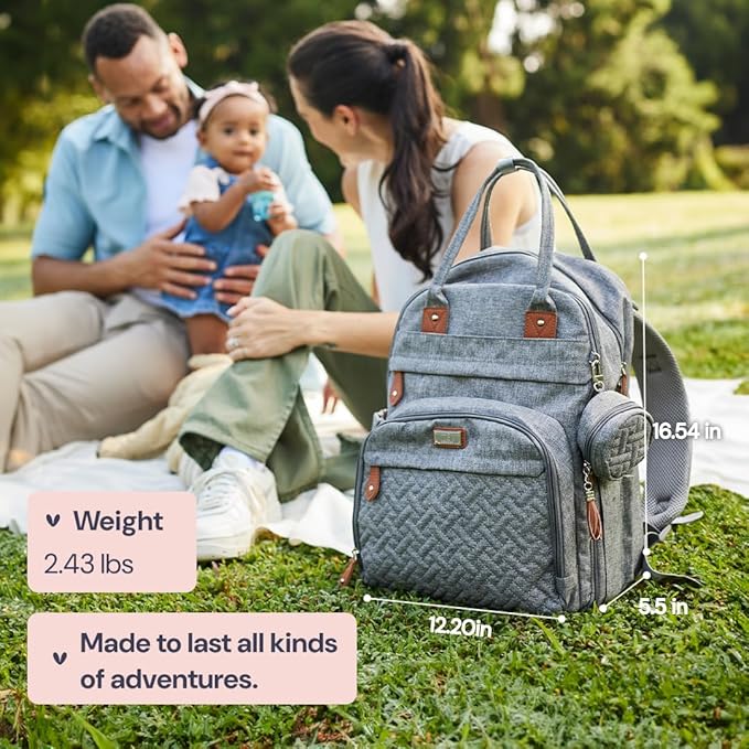 BabbleRoo Diaper Bag Backpack - Baby Essentials, Travel Essentials Baby Bag with Changing Pad, Stroller Straps & Pacifier Case - Unisex, Dino