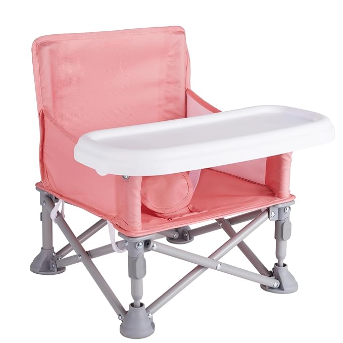 Portable Booster Seat, Toddler Baby Seat with Tray for Dining Table Compact Floor Chair for Camping Lawn Beach Babies Travel 6-36 Months