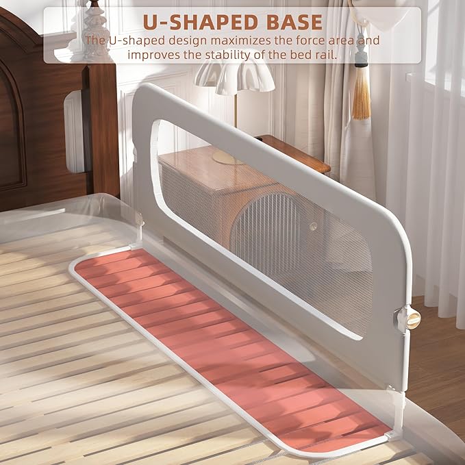 Bed Rail for Toddlers, Baby Bed Rail Guard for Kids, Toddler Bed Rails with Reinforced Anchor Fit, Height Adjustable & Foldable Bed Rail Guard for Twin, Full, Queen & King Beds (Grey, 59IN)