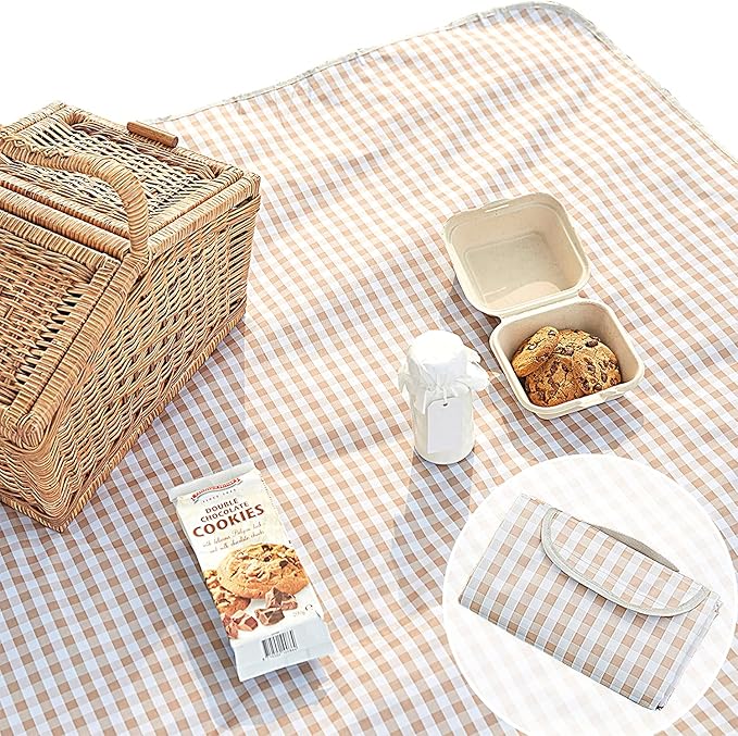 Cute Gingham Picnic Blanket, Waterproof Foldable, in Large 80x60in and Extra Large 80x80in, Portable Compact Beach Blanket, Oversized XL Outdoor Mat (Blue, Large)
