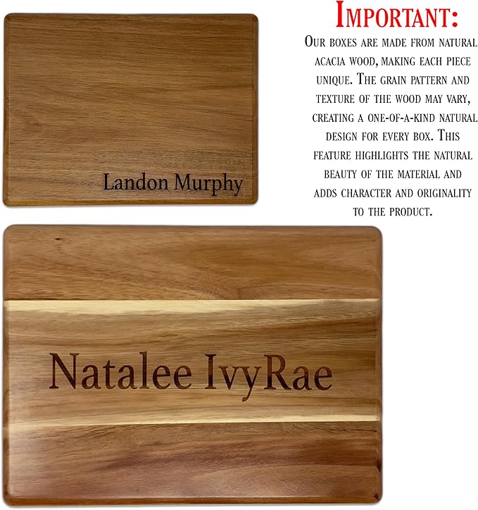 Baby Keepsake Box - Personalized Newborn Memory Box, Acacia Wood Decorative Boxes for Kids, Engraved Birth Stats Wooden Crate for Boys & Girls, Birth Statistics Wooden Chest with Hinged Lid, 8x6x4 in