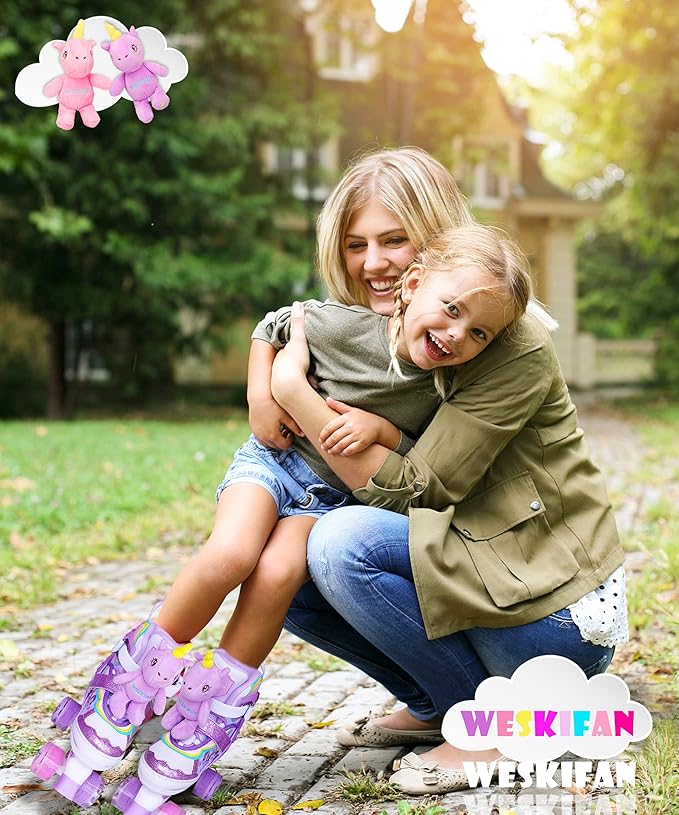 Unicorn Doll Kids Toddler Roller Skates for Girls,WESKIFAN Quad Skating Shoes with Shiny Light up Wheels&Adjustable Sizes Beginners rollerskates for Birthday Xmas Gifts,Patines para NiƱas NiƱos