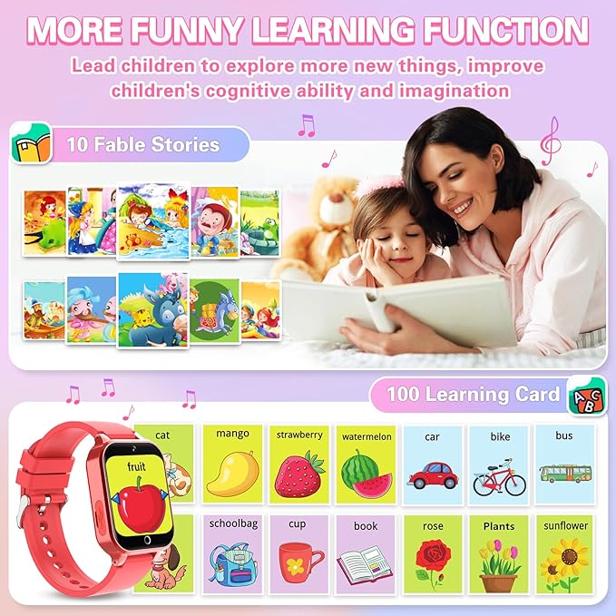 Vakzovy Kids Smart Watch Christmas Birthday Gifts for Girls Boys Age 6-12 with 26 Games Video Camera Music Pedomete Educational Toys Birthday Gifts for Girls Ages 5 6 7 8 9