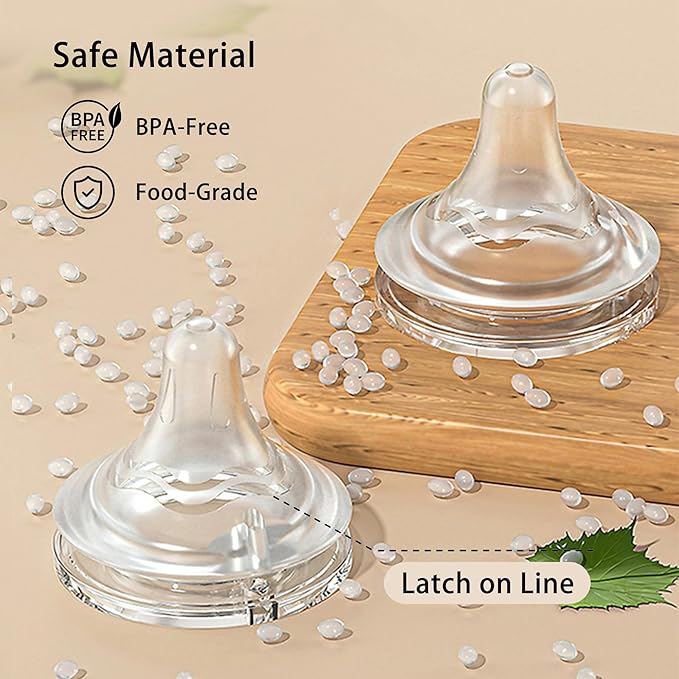 Natural Glass Baby Bottle for Breastfeeding Babies, 3oz Newborn Anti-Colic Baby Bottle with Slow Flow Nipples (SS), Clear, Wide Neck, 2 Pack, 0 Months+