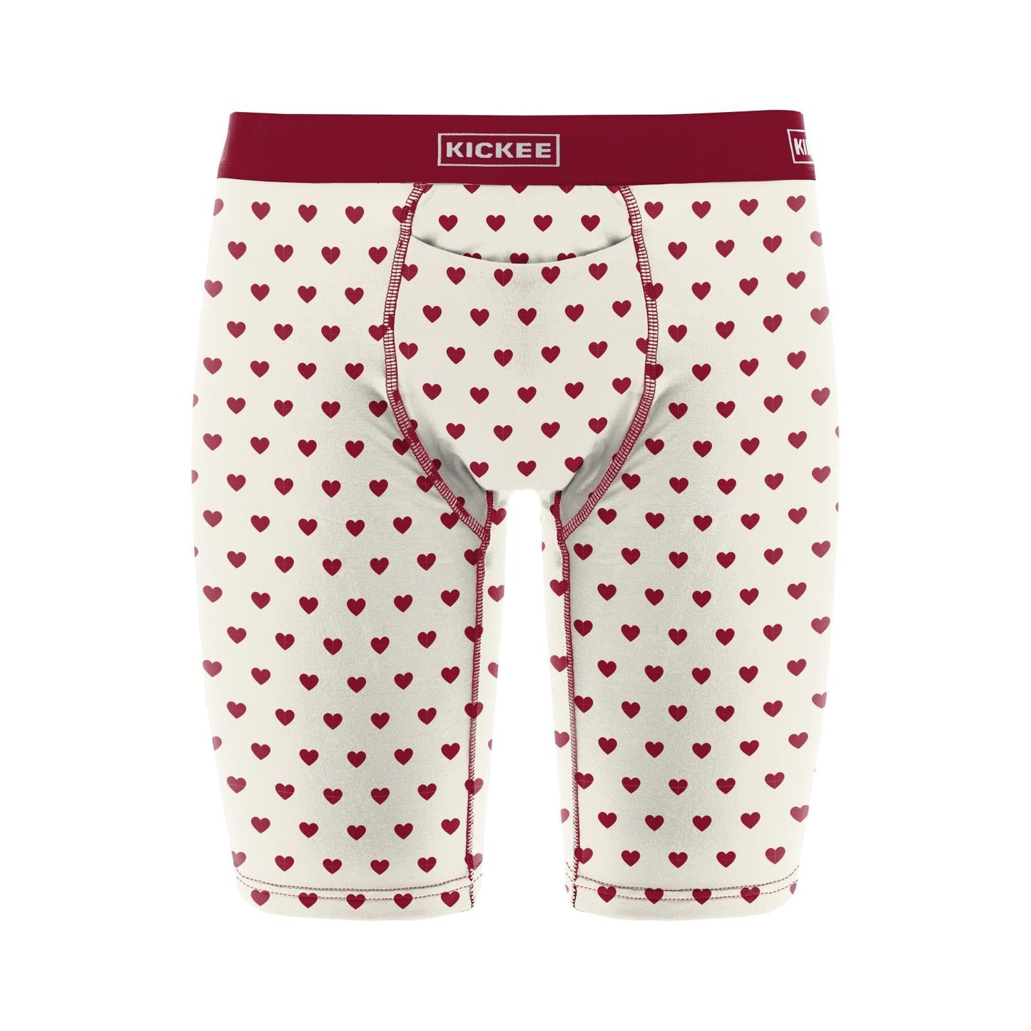 Men's Print Long Boxer Brief with Top Fly in Natural Hearts