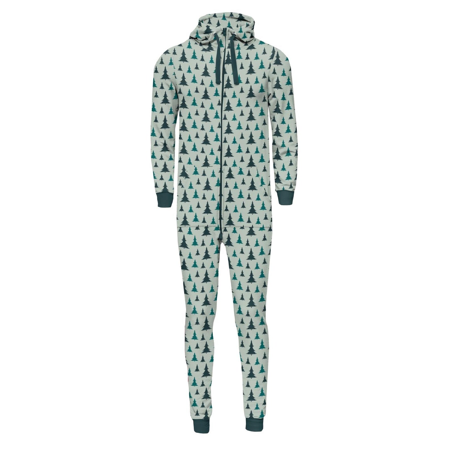 Print Adult Fleece Jumpsuit with Hood in Aloe Trees