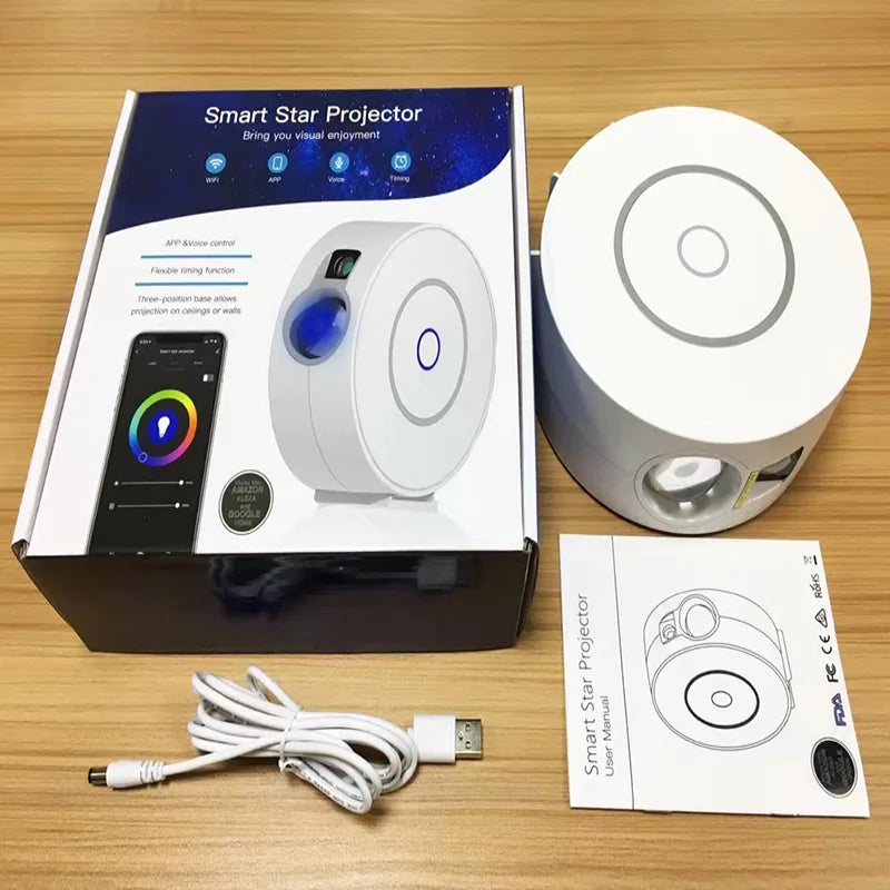 Tuya WiFi Intelligent Aurora Galaxy Starry Sky Projector Intelligent Voice Control System APP Control Projector LED Lights Gift