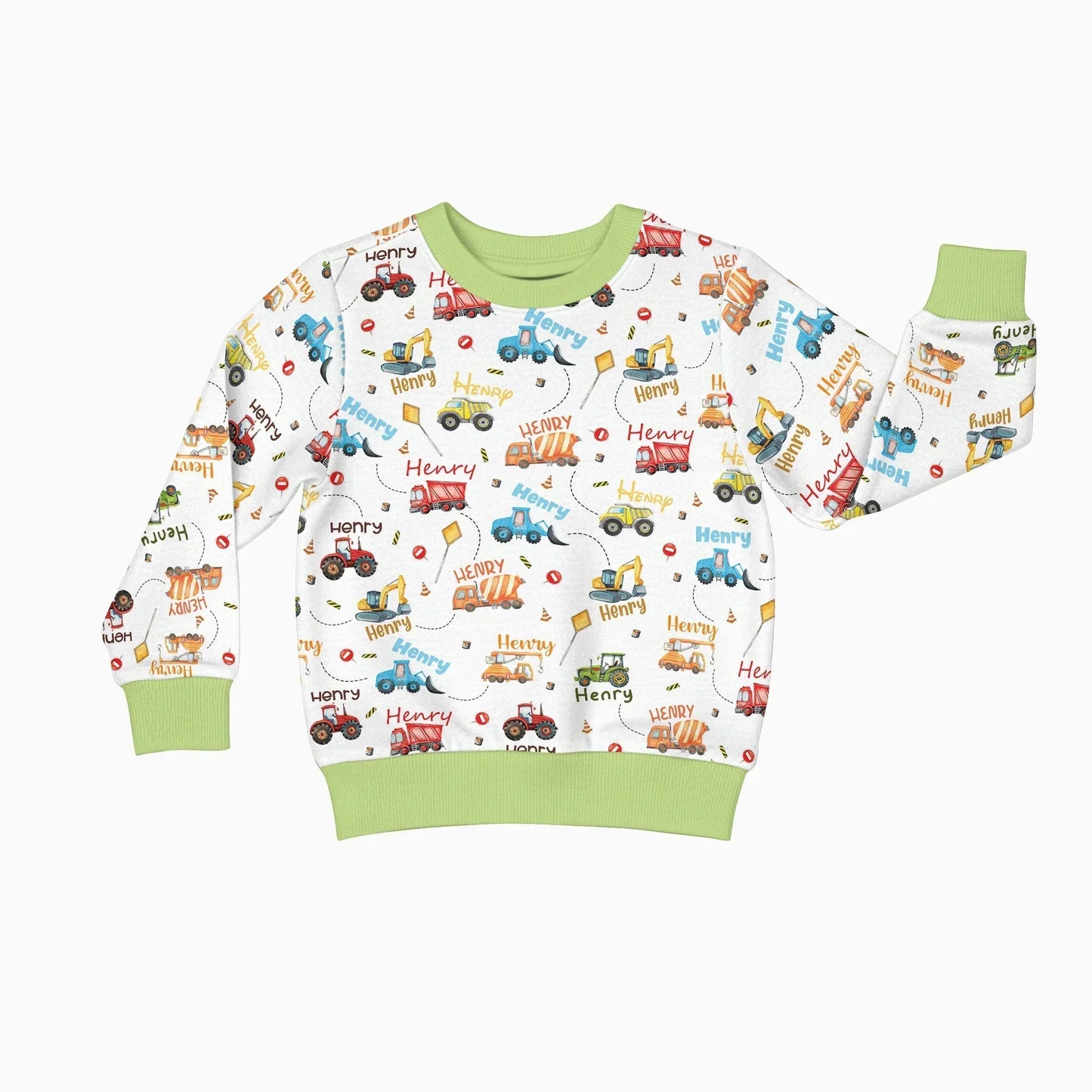 Construction Vehicles Custom Name Bamboo Crewneck Sweatshirt