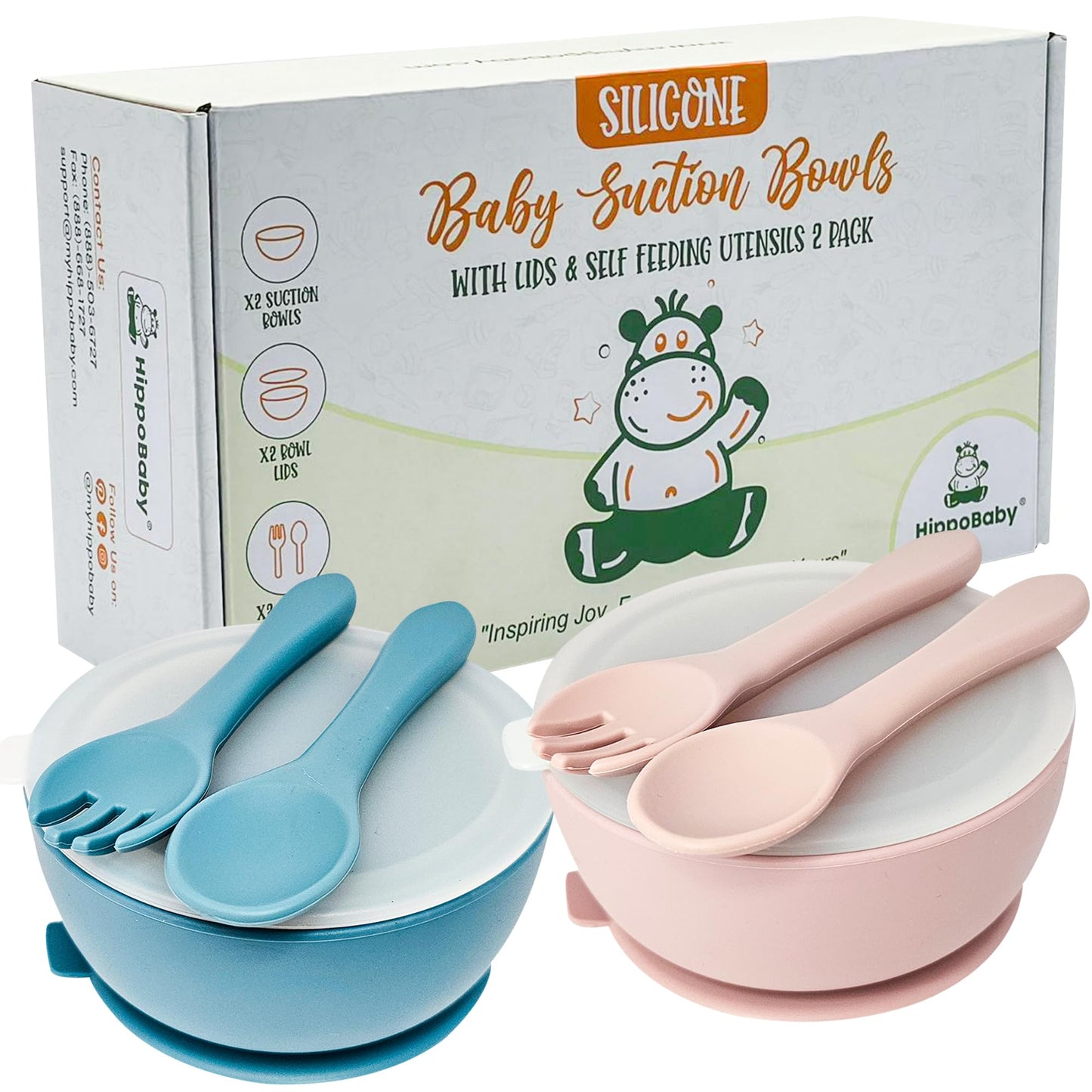 HippoBaby 6 Piece Baby Bowl Set | With Suction and Lids - # BAGE21110021