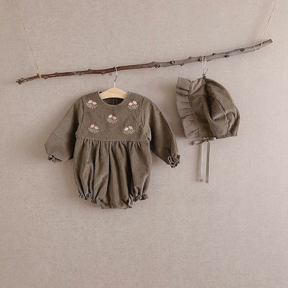 Kids Corduroy Embroidered Long Sleeve Romper Bodysuit
