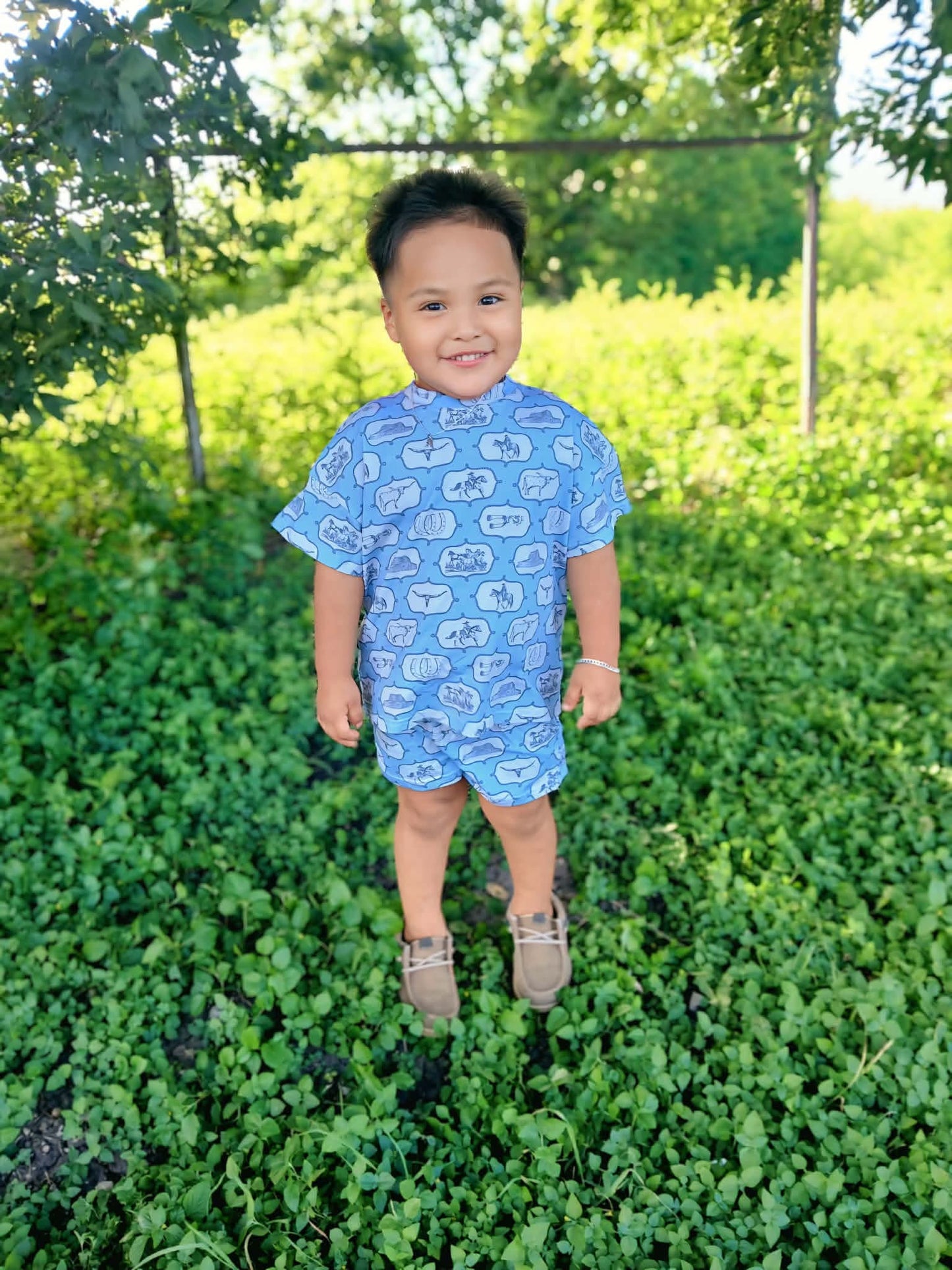Blue western short set