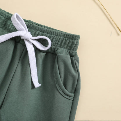 Boys' Solid Color Suit Round Neck Sweater Trousers