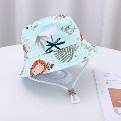 Printed Bucket Hat Cute Car Dinosaur Summer Beach Pure Cotton Fisherman Hat For Babies