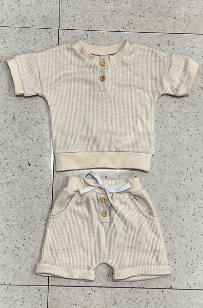 Three-color Short-sleeved Waffle Children's Suit