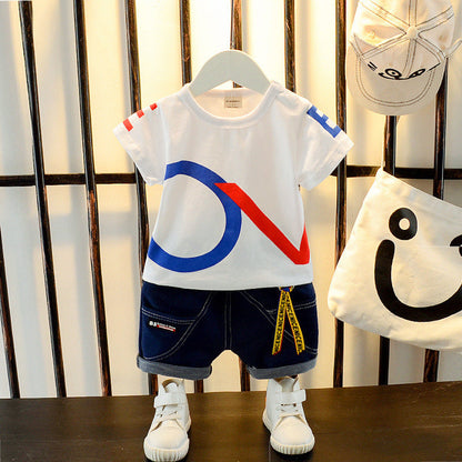 Summer Letter Lapel Short Sleeve Two-piece Suit