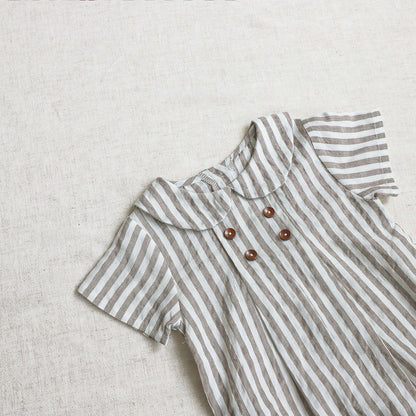 Girls' Short Sleeved Blouse Collar Jumpsuit