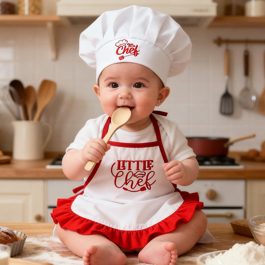 One-month-old Baby Photo Outfit Tall-top Hat Lace-trimmed Embroidery Little Chef Costume