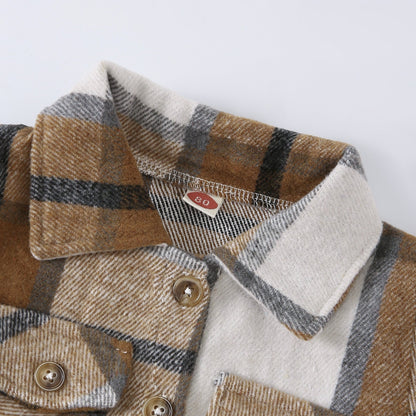 Medium And Large Children's Fleece Plaid Shirt T-shirt Casual