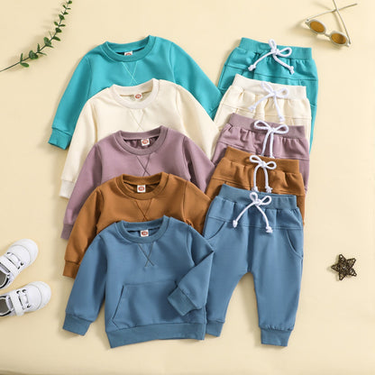 Solid Color Alphabet Embroidery Long-sleeved Sweater And Trousers Two-piece Set