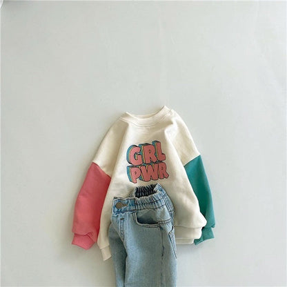Color Contrast Sleeves Letter Sweater Color Block Pants
