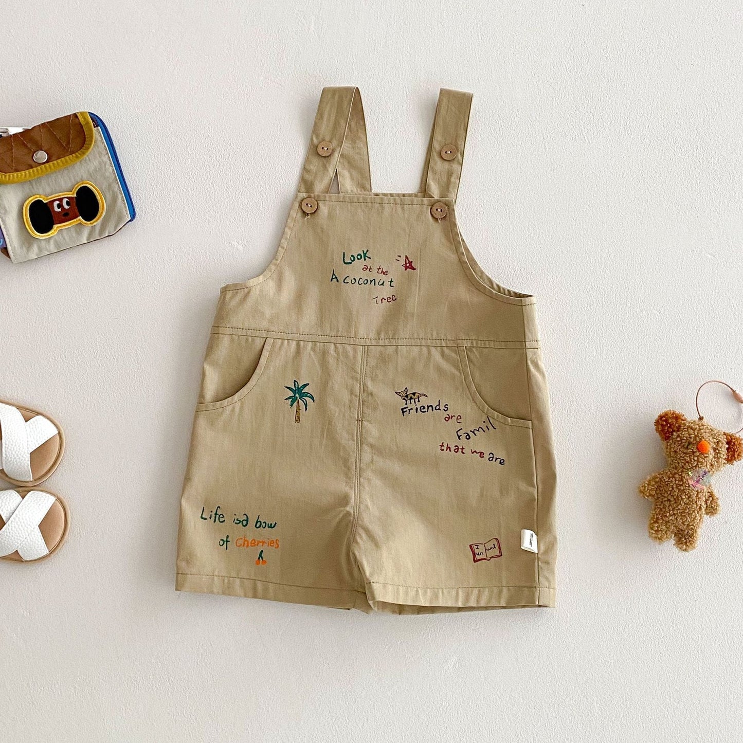 Simple Fashion T-shirt Fashion Baby Korean Style Cartoon Suspender Pants