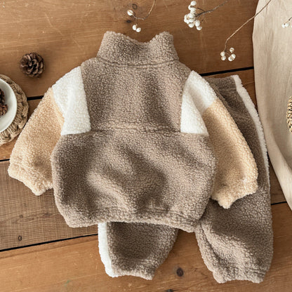 Baby And Toddler Lambswool Stand Collar Half-Zip Two-Piece Set