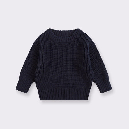 Simple Solid Color Girls' Round Neck Base Knitwear