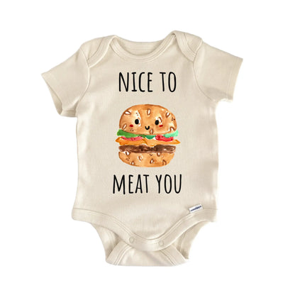 Nice To Meet You Burger Hamburger Baby Gift Baby Bodysuit