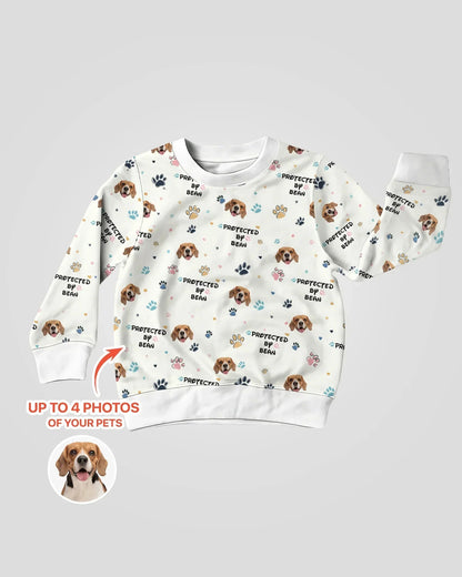 Custom Dog Photo Pattern "Protected By" Bamboo Crewneck Sweatshirt