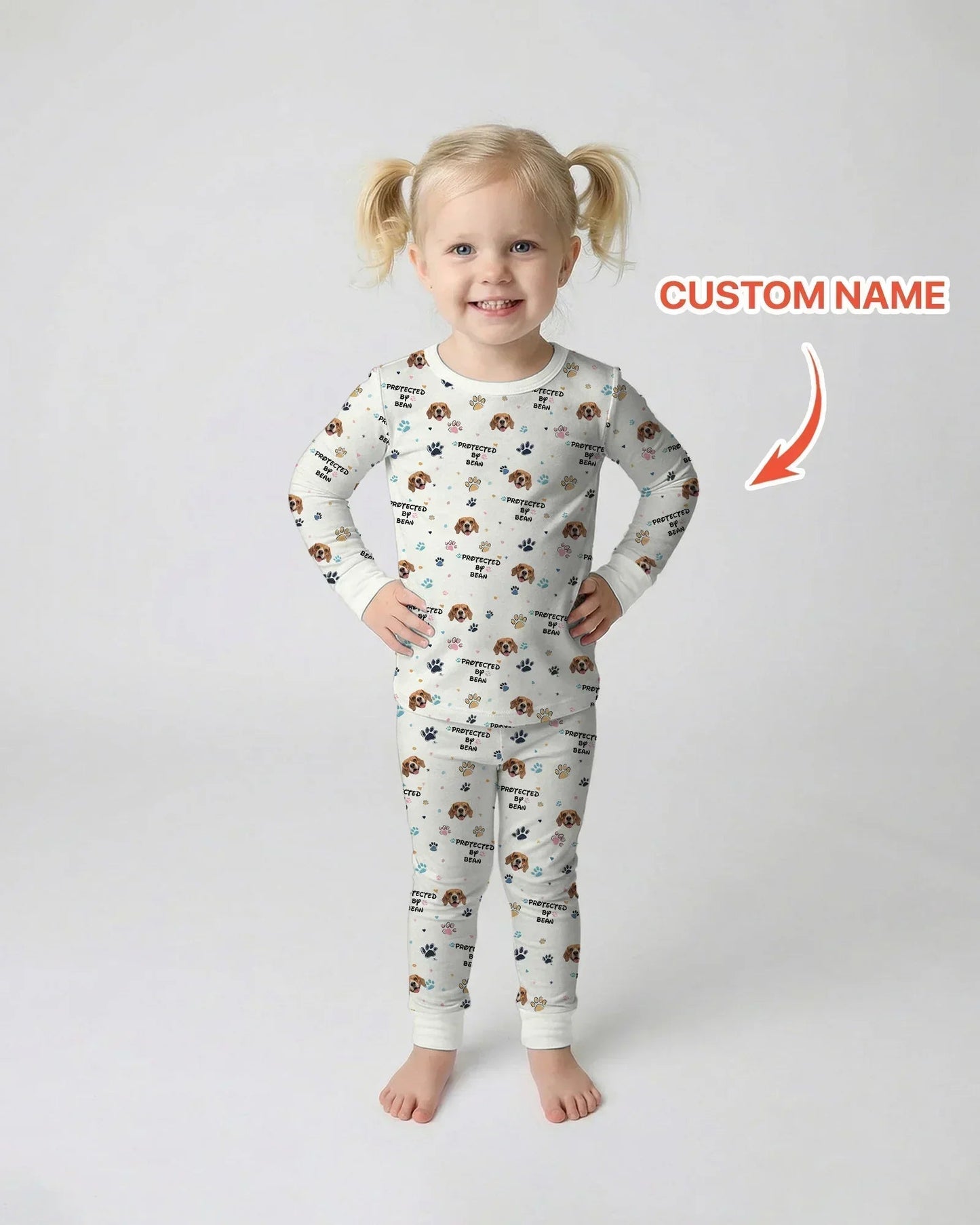 Custom Dogs Photo "Protected By" Bamboo Two Piece Long Sleeve Pajama Set