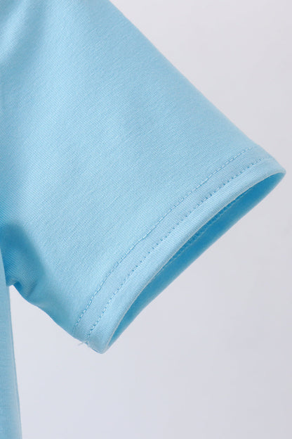 Blue cross applique top