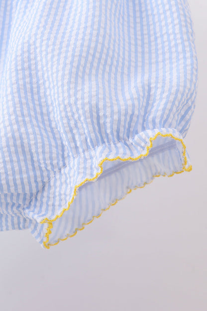 Blue lemon embroidery seersucker bloomer set