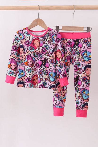 Purple character bamboo pajama pants set