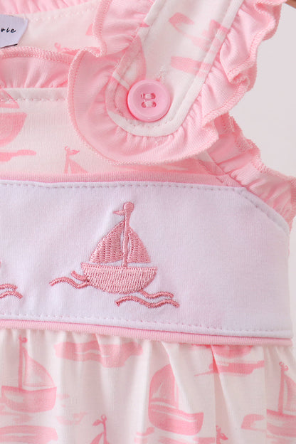 Pink Sailboat Embroidered Bubble