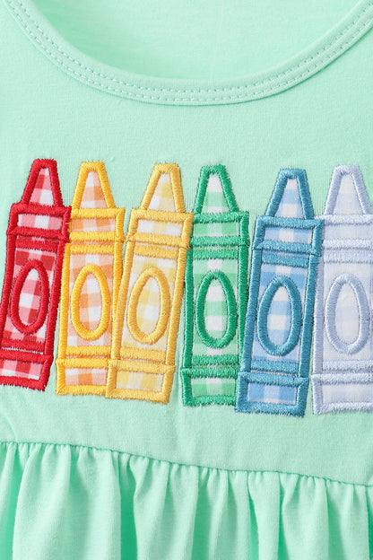 Mint Crayon Applique Ruffle Shorts Set