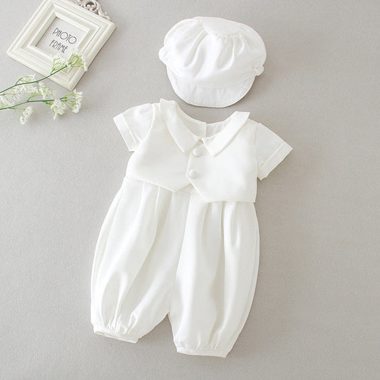 Boy's White Full Moon Full Year Wine Suit With Hat Dress Two-piece Set