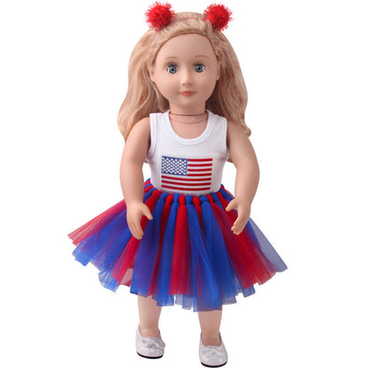 18-inch American Girl Doll Clothes Printed Short Sleeve  Handmade Veil Skirt  Hair Ball Hair Hoop