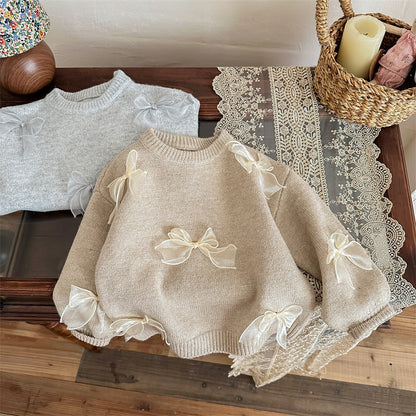 Girl's Sweater Fashion Children's Bow Knitwear