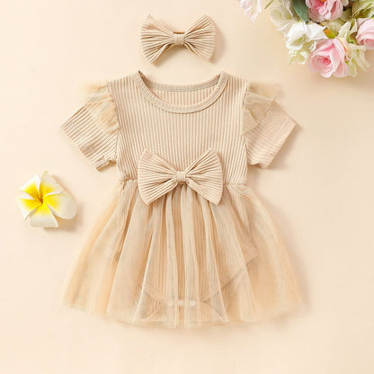 Girls' Multi-color Mesh Flounced Sleeve Short Sleeved Kazakhstan Skirt